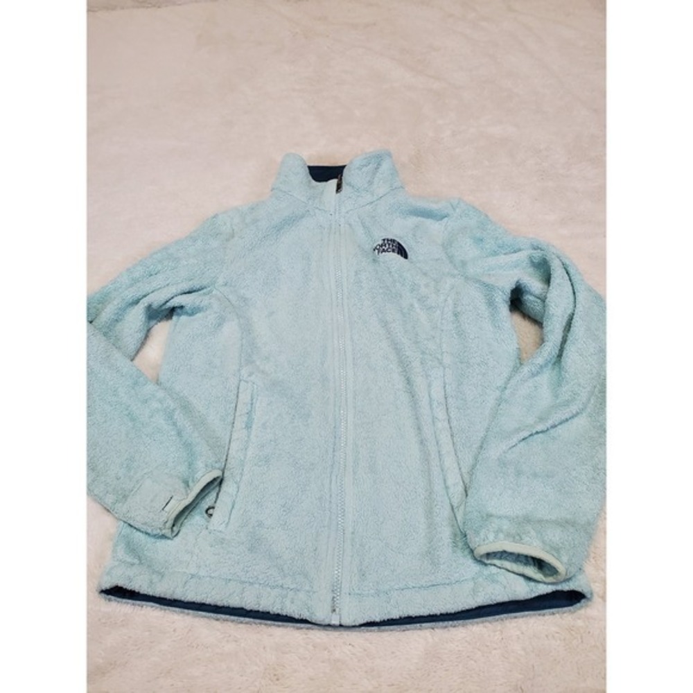 The North Face Teal Blue Fuzzy Zipper Jacket Cardigan Women Small Cozy Casual